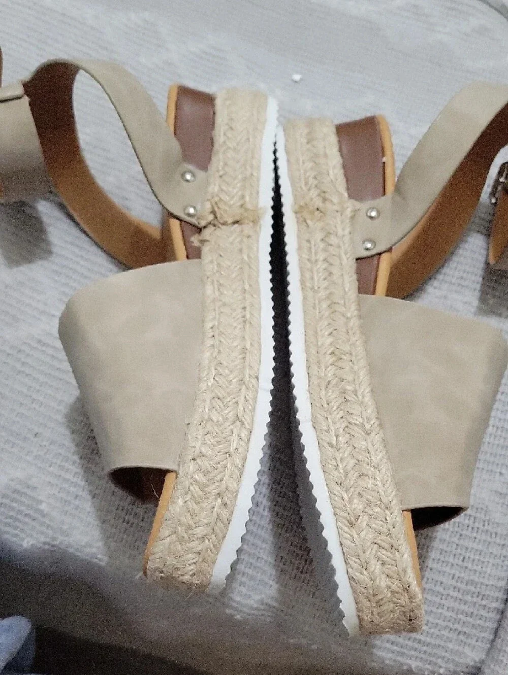 Hemp Rope Wedge Sandals - Plus Size Platform with Ankle Strap Sz 10 (EU 41)
